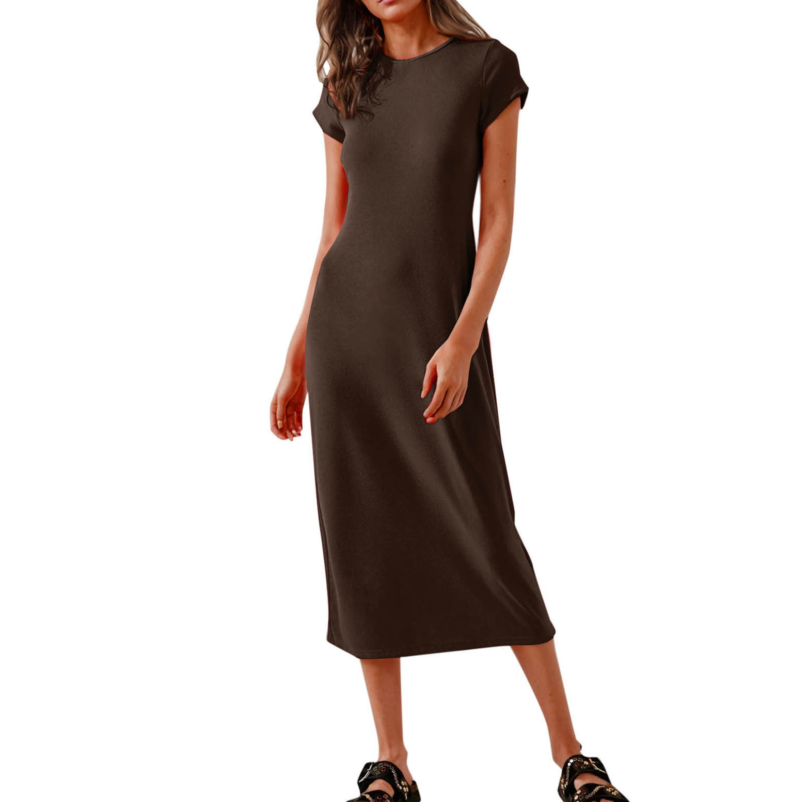 Womens Solid-color Long Casual Sleeveless Dress