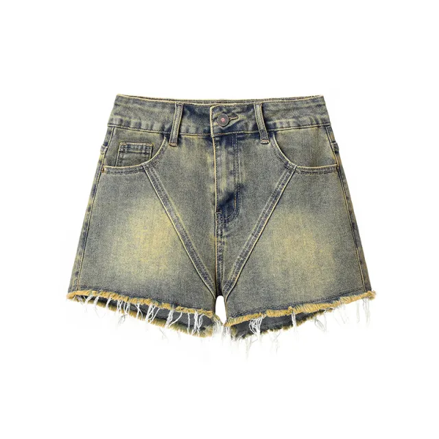 Fashion Retro Tassel Denim Shorts For Women Mud Yellow - Shop at LoveMi