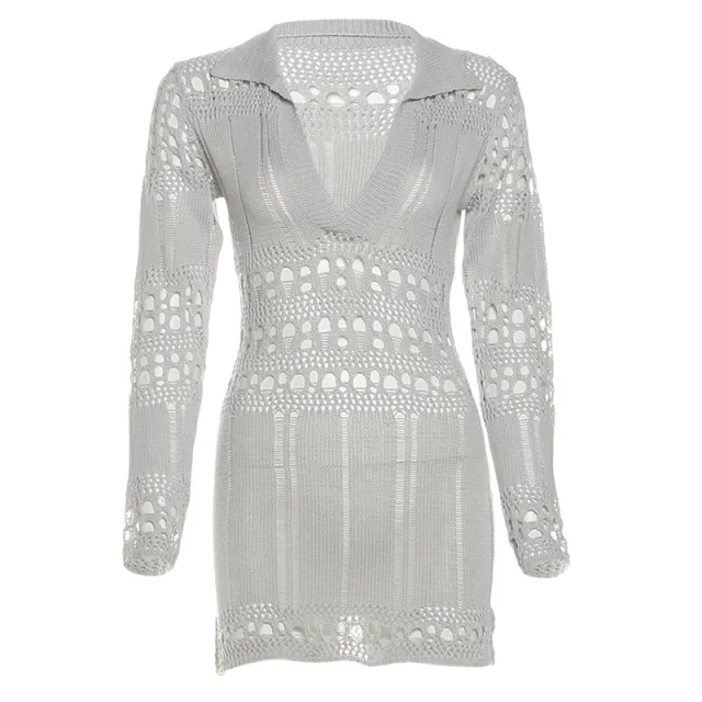 New Stylish Trendy Knit Hollow out Ripped Sexy V neck Bodycon Dress Gray - Shop at LoveMi