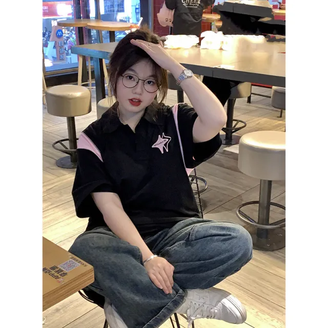 Pure Cotton Bag Collar Contrast Color XINGX Polo Collar Short Sleeve Picture Color M - Shop at LoveMi