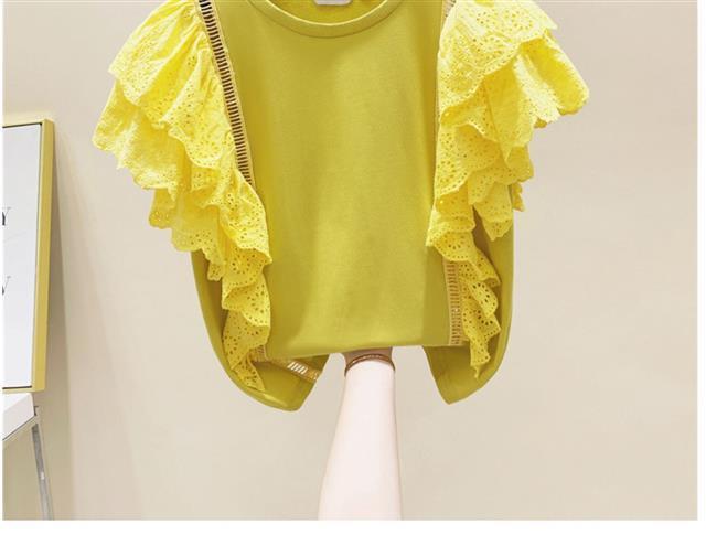 Title 4, Lace Stitching Ruffled Cotton Short Sleeves