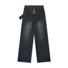 Washed And Worn Straight-leg Denim Trousers - Blue - View 1