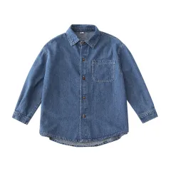 Korean-style Chic Vintage Denim Parent-child Shirt Set - Denim Shirt-90Cm - View 1