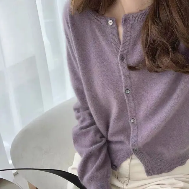 Short Round Neck Bandage Dress Base Sweater Coat Top Purple - Shop at LoveMi