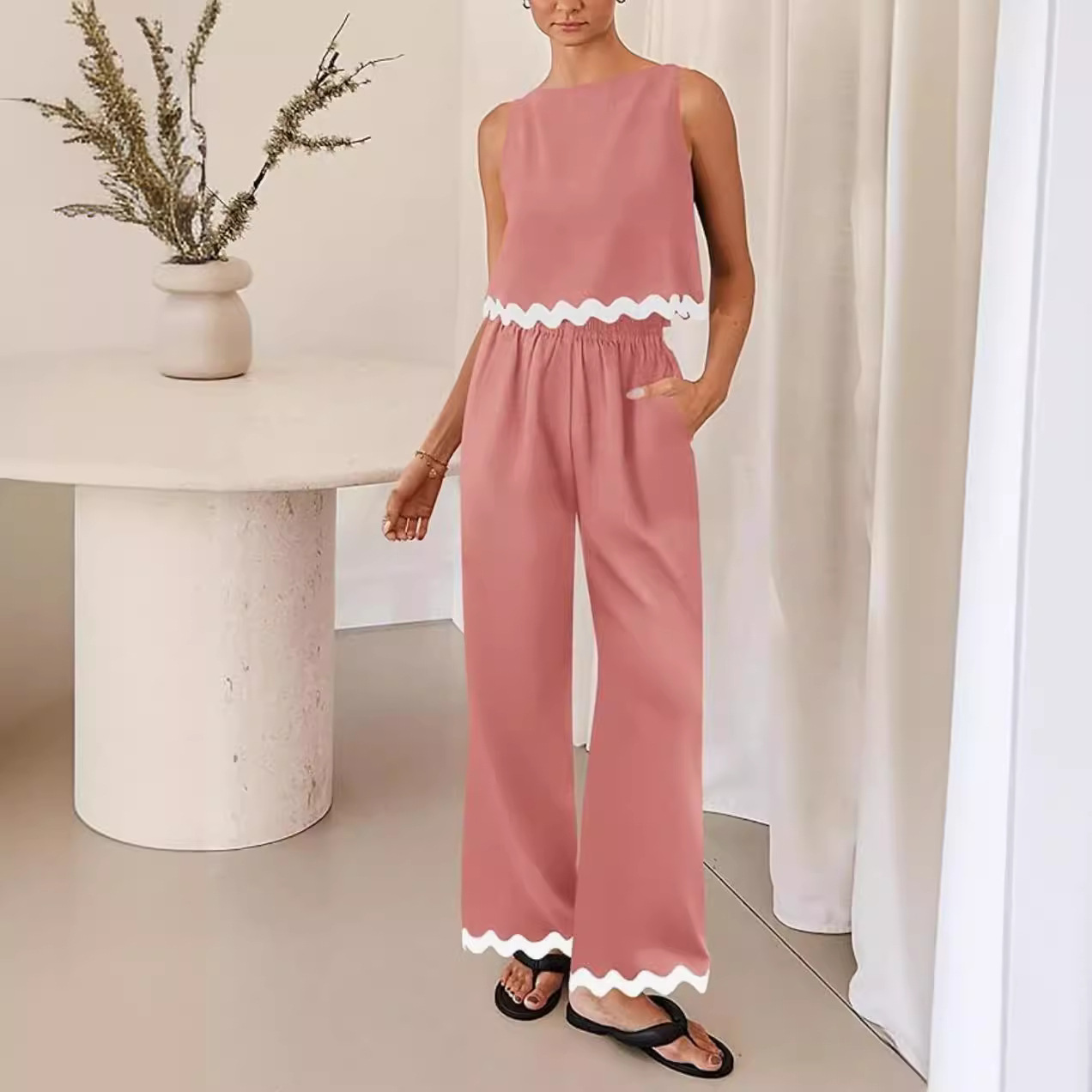 Cotton And Linen Casual Sleeveless Vest Women's Pants Two-piece Set