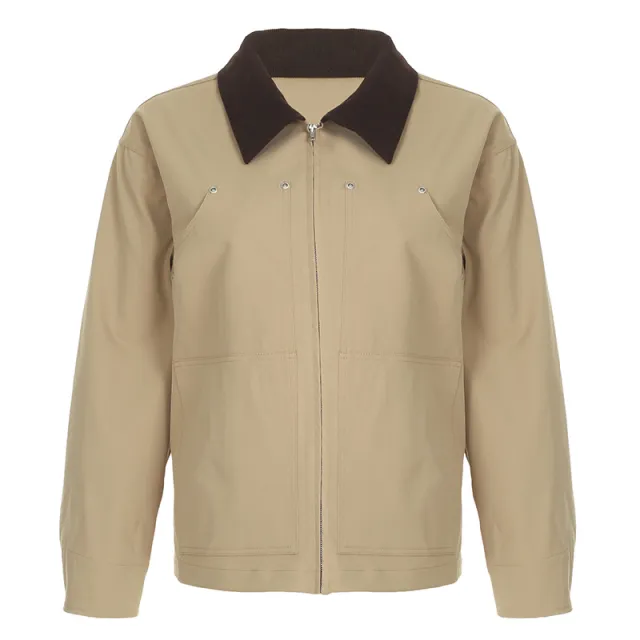 Winter New Loose Casual Tatting Cardigan Jacket Khaki - Shop at LoveMi