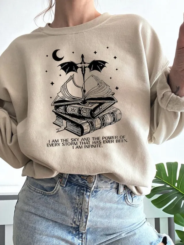 Women's Round neck Japan Heat Transfer Patch Printed Sweater Apricot - Shop at LoveMi