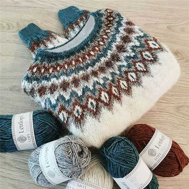 Women's Simple Loose Print Pullover Knitted Sweater