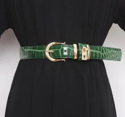 Women's Simple And Versatile Decoration Jeans Strap Genuine Leather Fashion Belt Green Lock Head - Shop at LoveMi