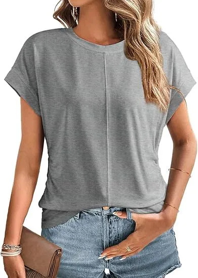 Women's Fashionable Side Raglan Short sleeved Top Gray - Shop at LoveMi