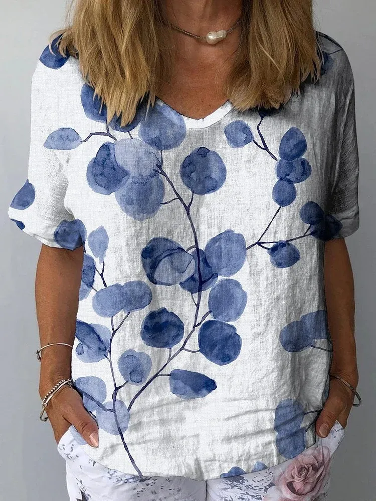 3d Printed V-neck Loose Women's T-shirt Short Sleeve - 13 B246-2Xl
