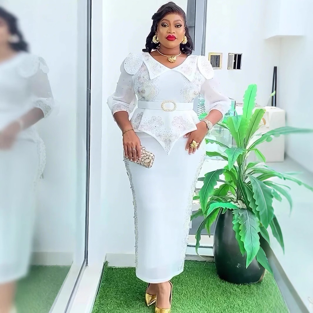 African Plus Size Fashion Rhinestone Christmas Evening Dress