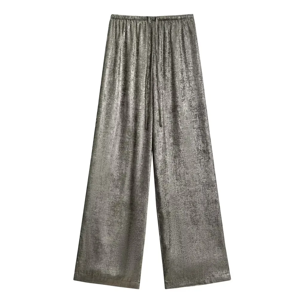 Elastic Waist Loose Glossy Casual Trousers