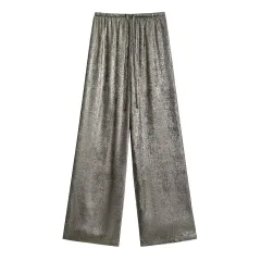 Elastic Waist Loose Glossy Casual Trousers - View 1