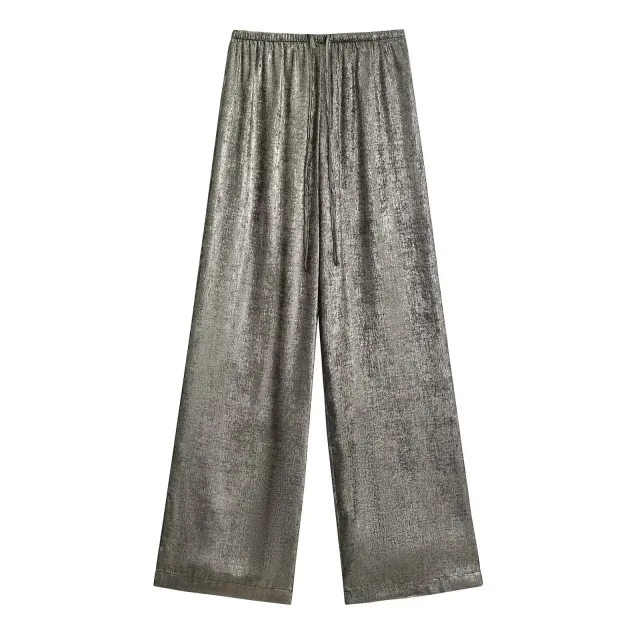 Elastic Waist Loose Glossy Casual Trousers - Shop at LoveMi
