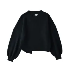 Women's American-style Temperament Leisure Slant-shoulder Loose Sweater - Black - View 1