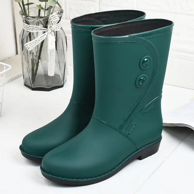 Fashion Velvet Padded Rain Boots Women Warm Knee high Rain Boots Green - Shop at LoveMi