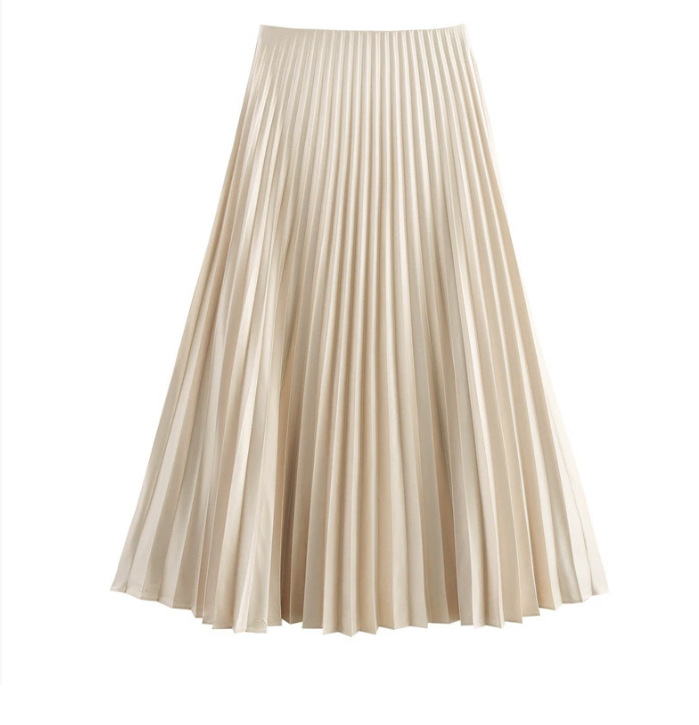 Printed straight skirt front view in beige color