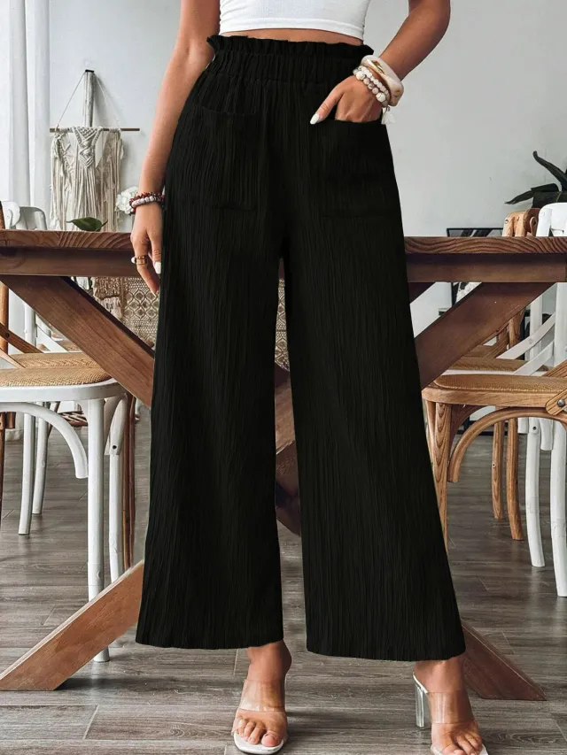 Women's Solid Color Casual Straight Pants Black - Shop at LoveMi