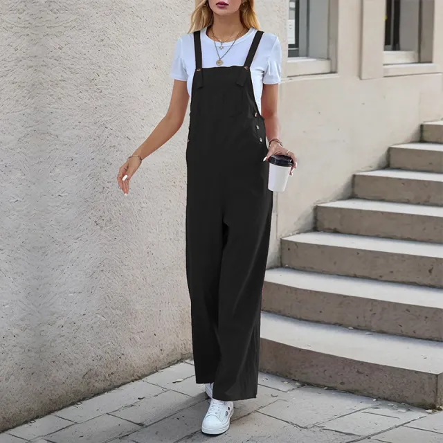 Summer Women's Casual Long Solid Color Suspender Pants Black - Shop at LoveMi