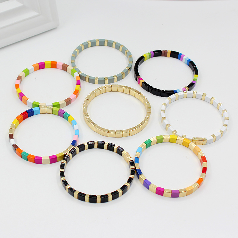 Alloy-painted Colorful Minimalist Womens Stretch Bracelet
