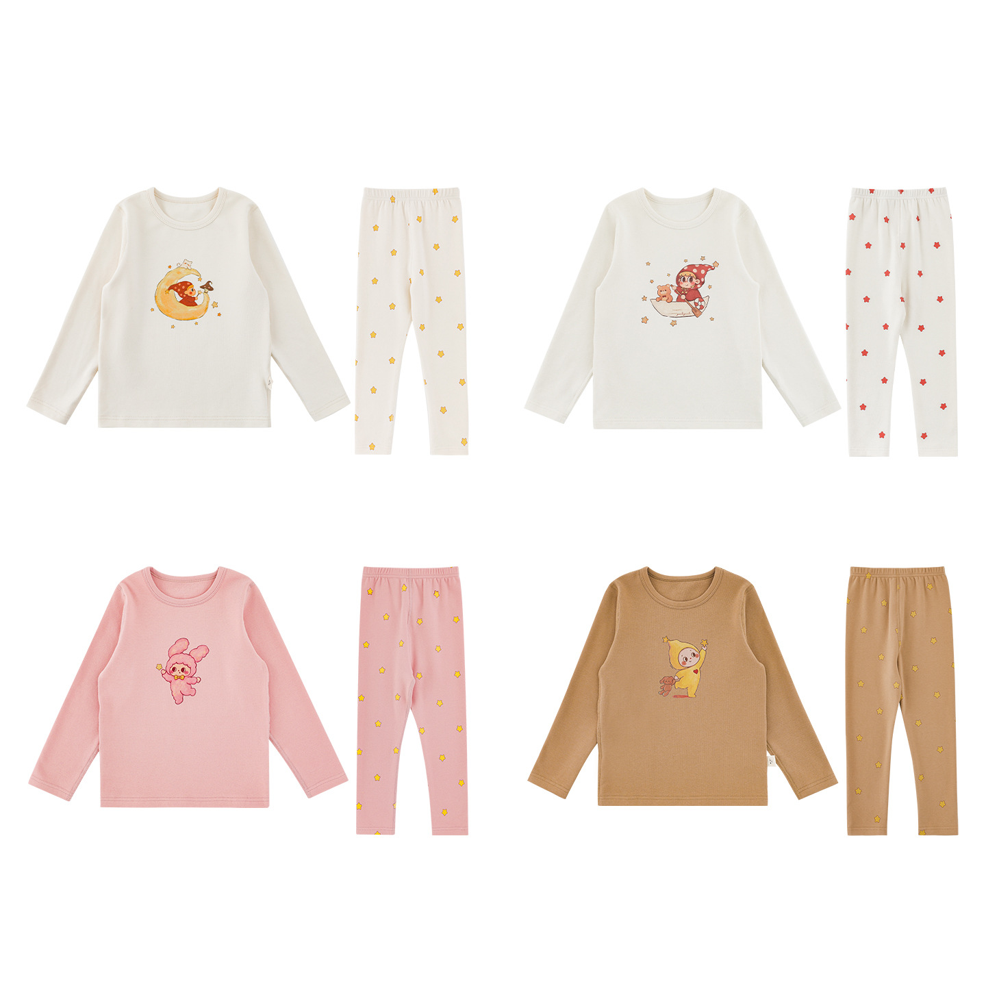 Cartoon-print Cotton Girls' Underwear And Pajama Set