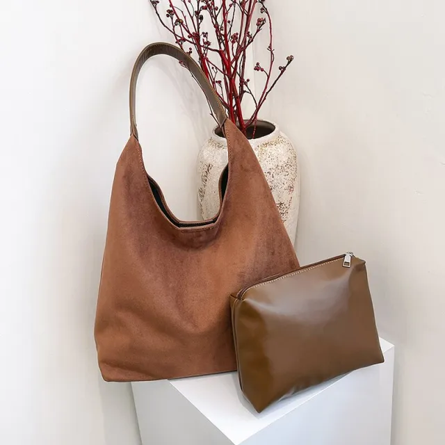 Retro Suede Versatile Tote Bag Matte For Women Brown - Shop at LoveMi