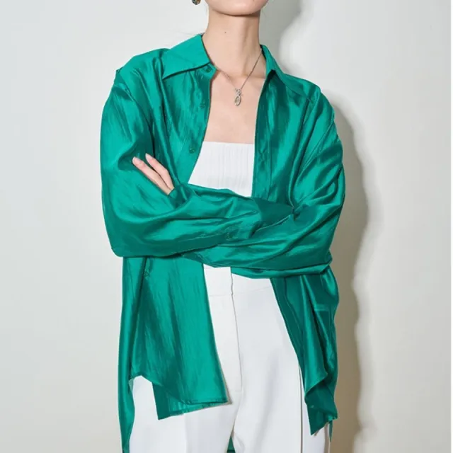 Tencel Sun Protection Cardigan Shirt For Women Outer Tops Forest Green - Shop at LoveMi