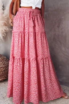 Bohemian Style Loose Casual High Waist Long Skirt - Pink - View 1