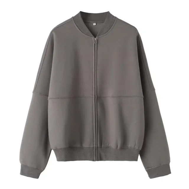 Zipper Bomber Jacket Coat Sweater Loose High Waist Flannel Pants Gray - Shop at LoveMi
