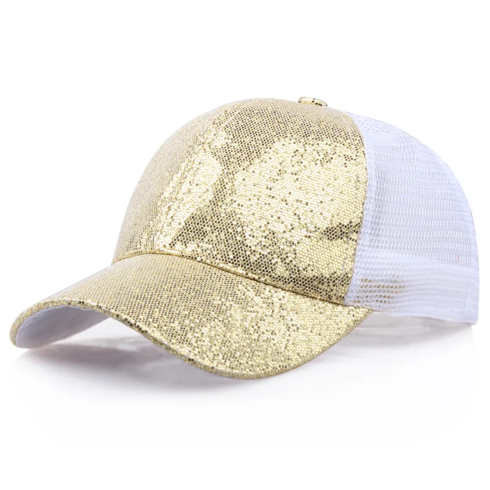 Rear Opening Glittering Mesh Duckbill Cap - Gold White