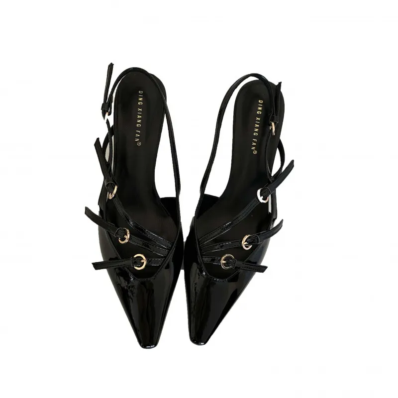 Ankle-strap Stilettos Square Toe High Heel Sandals - Black