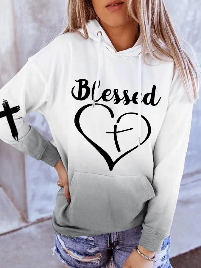 Color Pattern Printed Drawstring Hooded Sweater - Lbw241008700-M