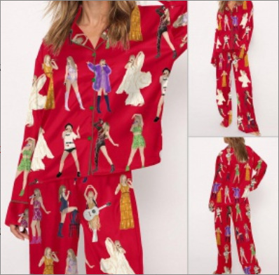 Women's Pajamas Suit Printed Loose Casual Long Sleeves Trousers