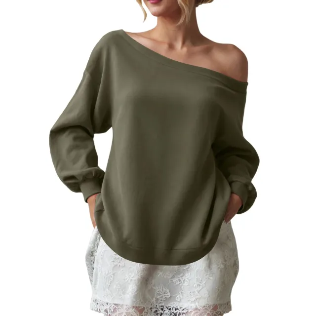 Women's Sweater Casual Solid Color Diagonal Collar Green - Shop at LoveMi