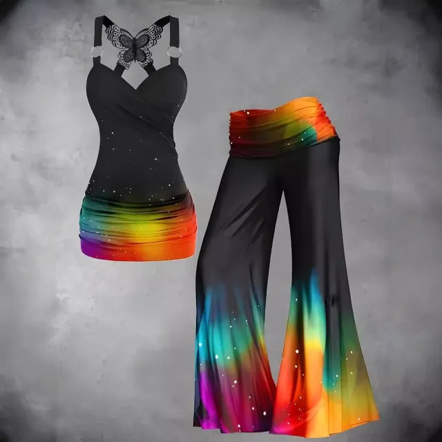 Women's Top Sleeveless Waist T Bell bottom Pants Trousers Suit Picture Color S - Shop at LoveMi