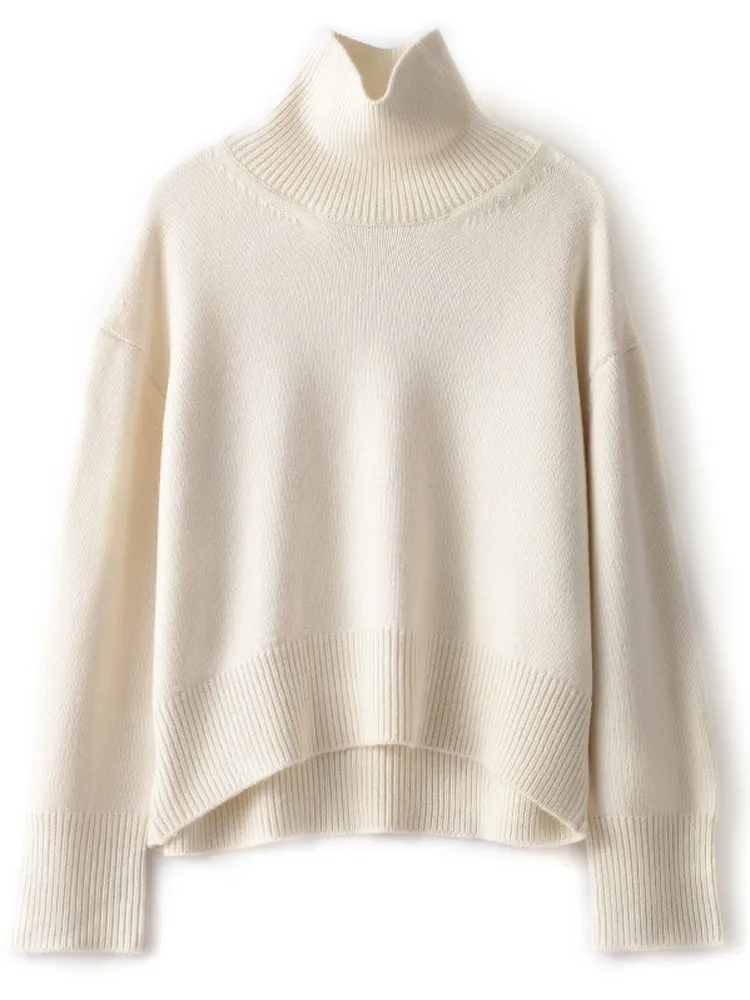 Profile Loose And Idle Thickened Turtleneck Woolen Sweater - White