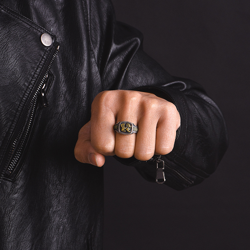 S925 Thai Silver Pi Xiu Ring For Men Vintage Style