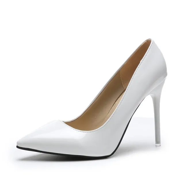 Pointed Stiletto Low cut Heel Shoes Plus Size Women White - Shop at LoveMi