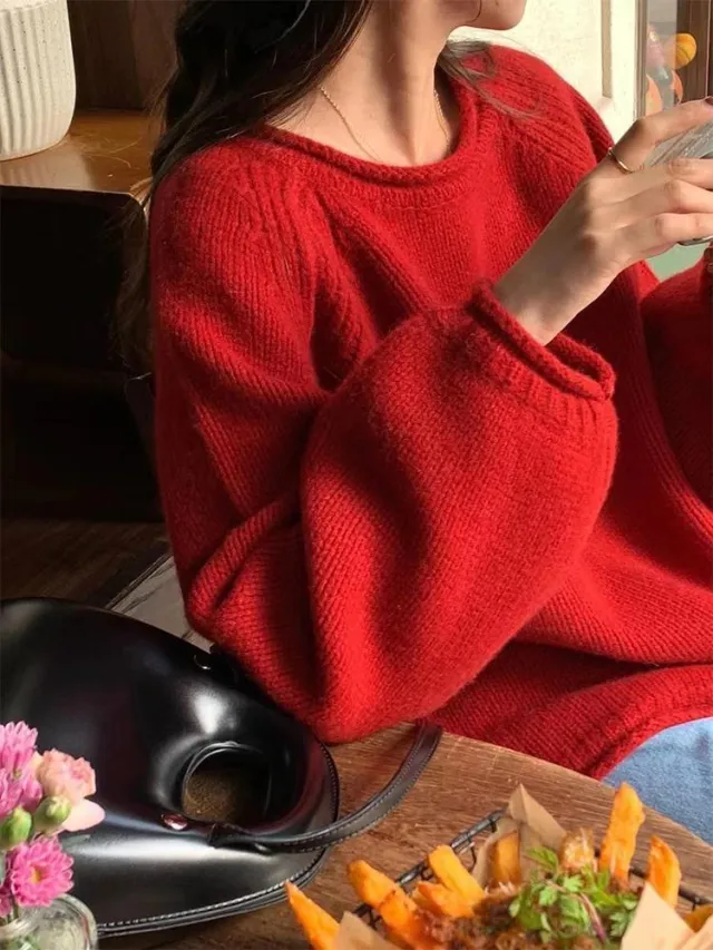 New Korean Style Gentle Pullover Top Red - Shop at LoveMi
