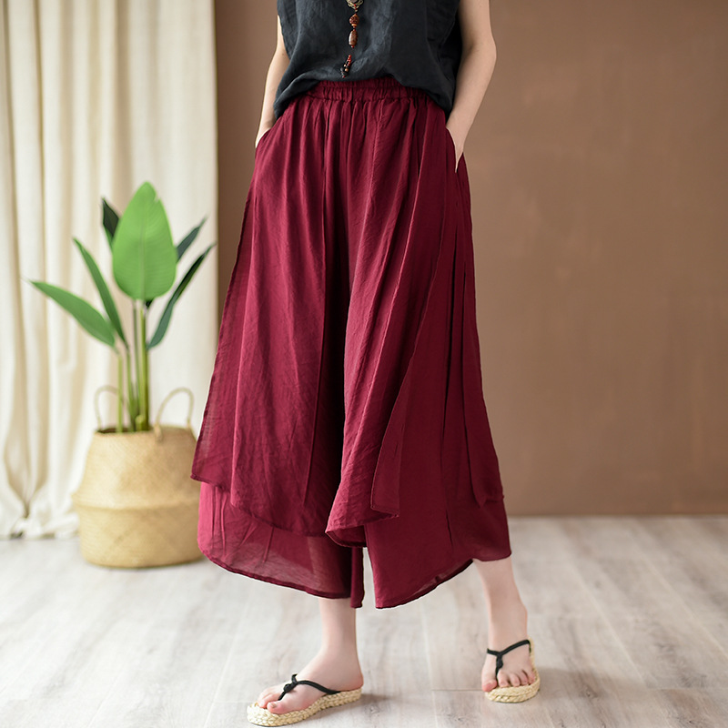 Artistic Retro Pure Color All-matching Comfortable Fairy Cropped Pants