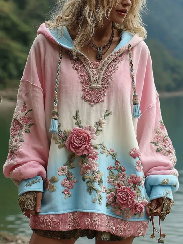 Women's Long Sleeve Hooded Sweatshirt Pullover Loose Casual Top Style17 5Xl - Shop at LoveMi