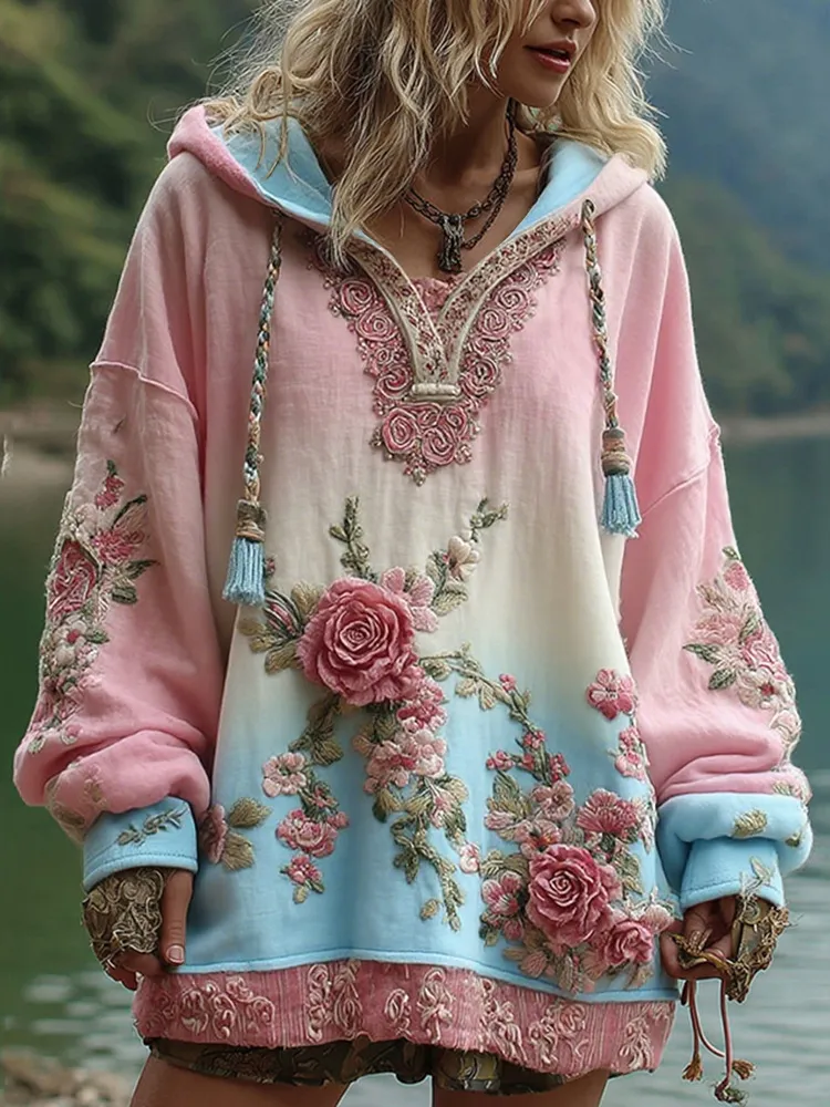 Women's Long Sleeve Hooded Sweatshirt Pullover Loose Casual Top - Style17-5Xl