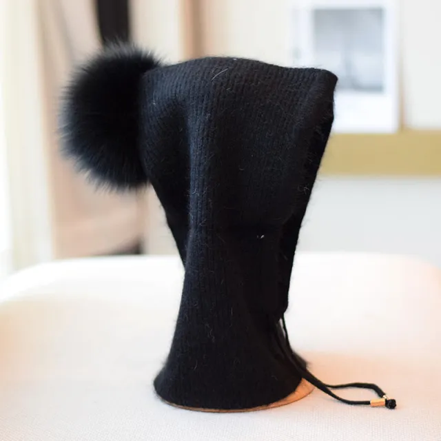 Winter Sweet Cute Rabbit Hair Knitted Hat Black - Shop at LoveMi