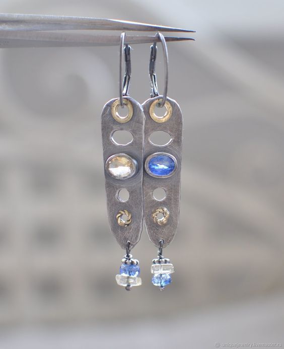 Moonstone Two-tone Long Bar Earrings