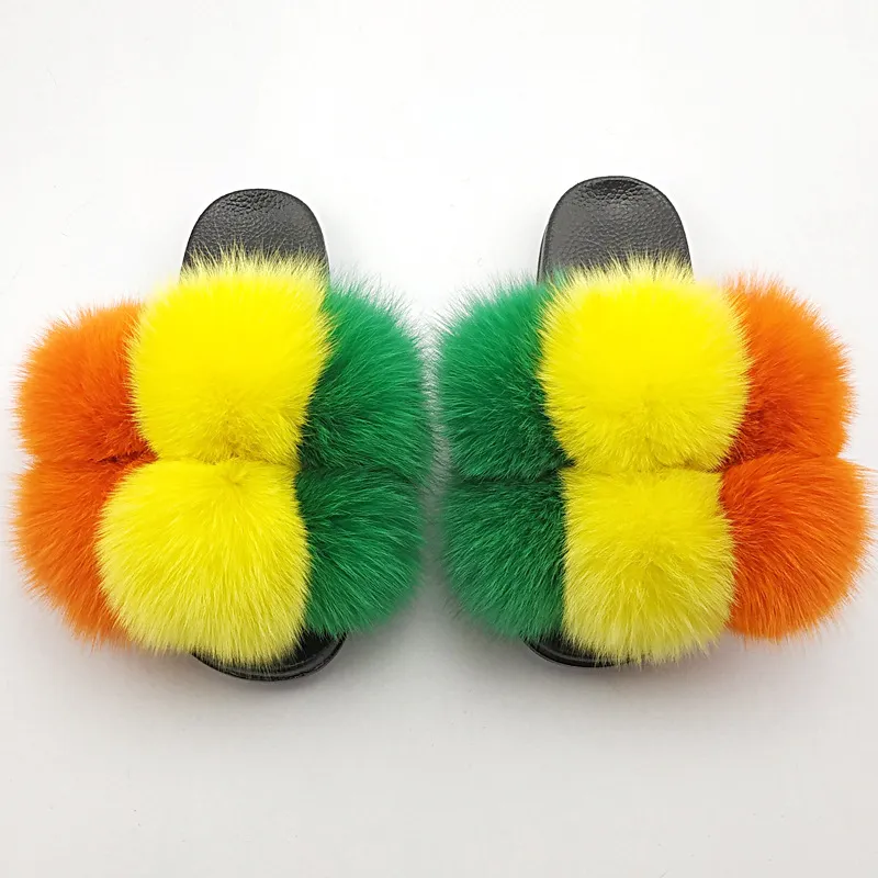 Fox Fur Ball Slippers For Outer Wear - Color 4-39
