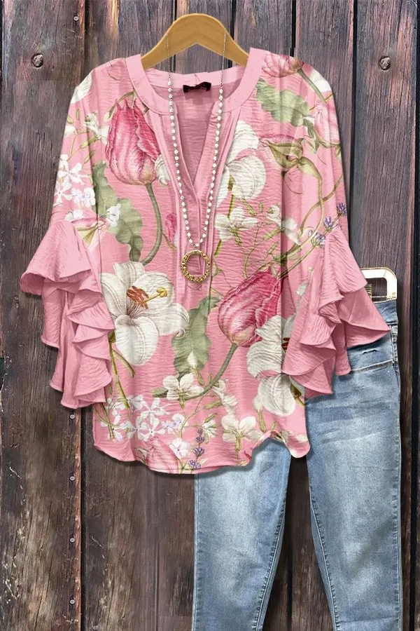 V neck Fashion Lotus Edge T shirt Women's Top Hbtx Sx3017 - Shop at LoveMi