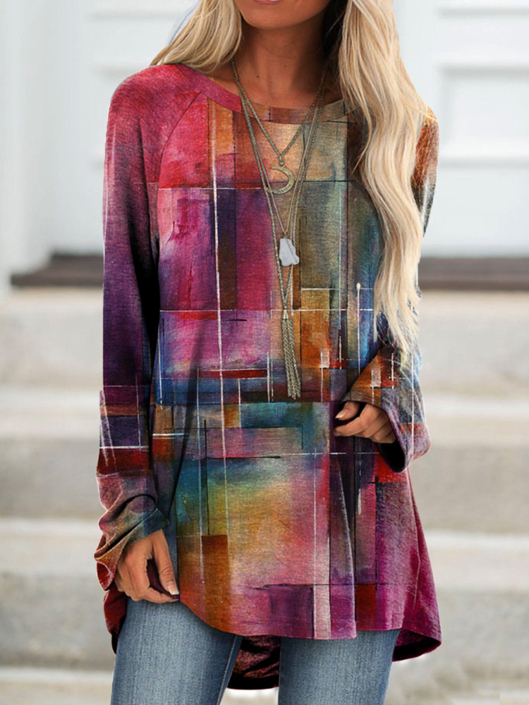 Pullover Long Sleeve Abstract 3D Printed Loose Round Neck Women's T shirt Bl1Bb266114 2Xl - Shop at LoveMi