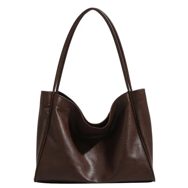 Casual Soft Leather Women's Retro Style Commuter Shopping Shoulder Bag Coffee - Shop at LoveMi