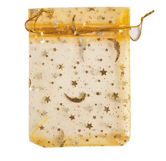 Gilded Star And Moon Sheer Organza Mesh Bag